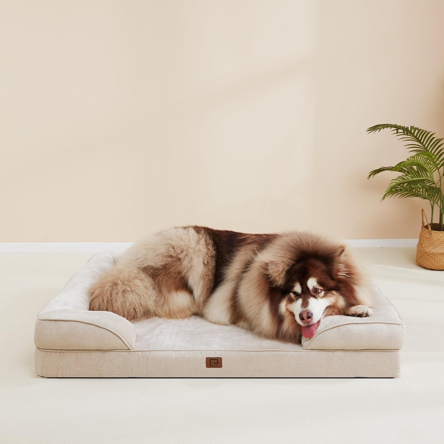 EHEYCIGA Orthopedic Dog Beds for Large Dogs, Waterproof Memory Foam Large Dog Bed with Sides, Non-Slip Bottom and Egg-Crate Foam Large Dog Couch Bed with Washable Removable Cover, Beige