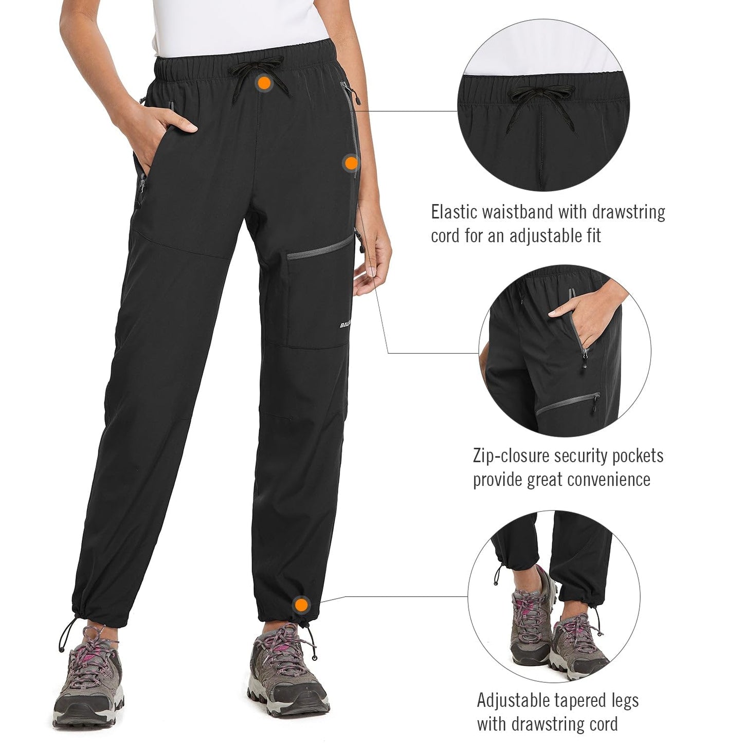 BALEAF Women's Hiking Pants Lightweight Quick Dry Water Resistant Cargo Pants 31'' Inseam for All Seasons Black Size XS