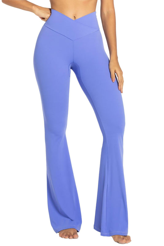 Sunzel Flare Leggings, Crossover Yoga Pants with Tummy Control, High-Waisted and Wide Leg, 30" Inseam, Periwinkle X-Small