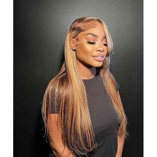 13x4 HD Lace Front Wig Honey Blonde 26 Inch Synthetic Straight Hair with Sunkissed Highlights Pre Plucked Glueless Wig for Black Women