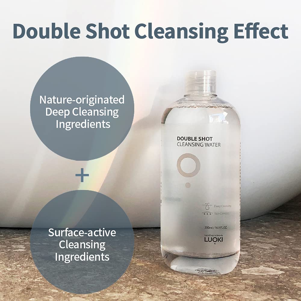 luoki Double Shot Cleansing Water 500ml (16.9 fl oz) - Hypoallergenic Deep Clean Micellar Cleansing Water and Makeup Remover… (16.9 Fl Oz(Pack of 1))