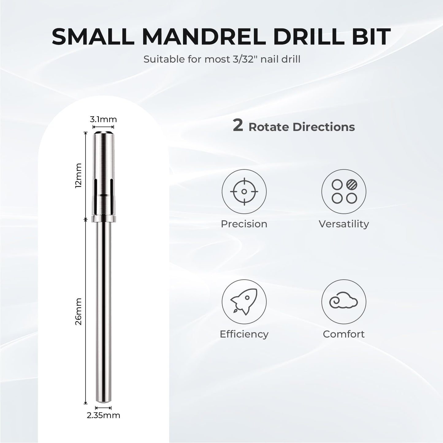 Lavinda 3/32'' Easy Off Nail Drill Bits for Sanding Bands, 3.1 MM Professional Stainless Steel Small Mandrel Bit for Acrylic Nails Manicure Pedicure Tool (Sanding Bands Not Included)