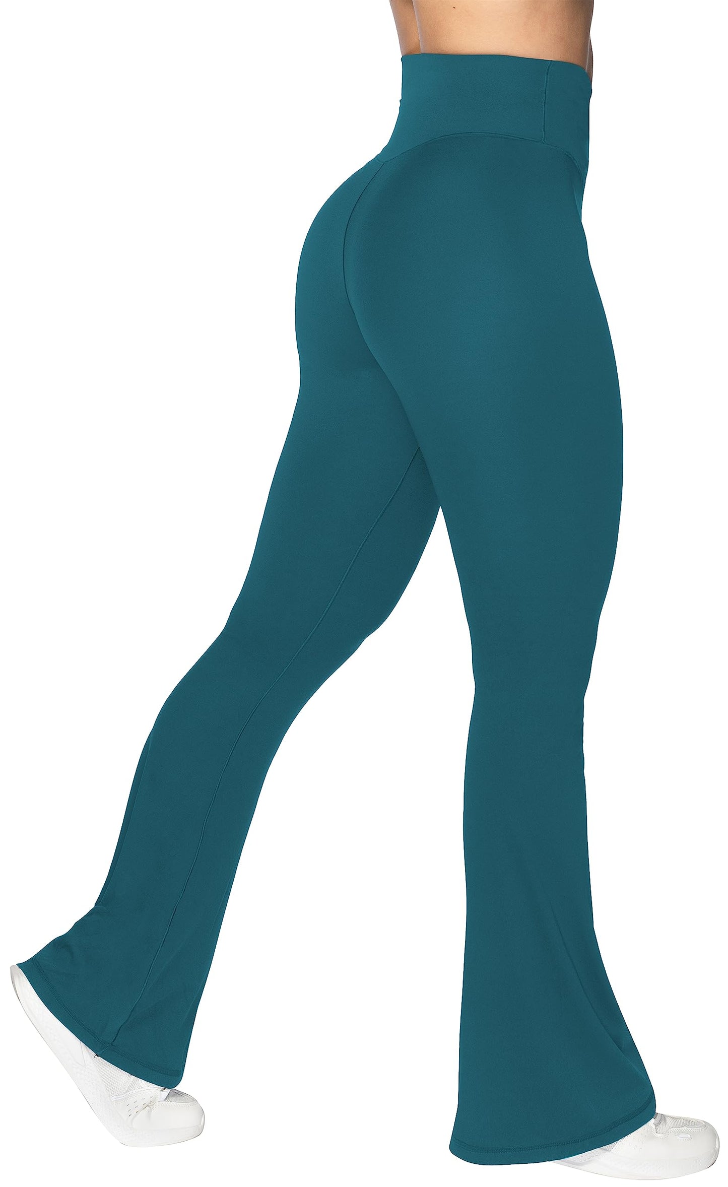 Sunzel Flare Leggings, Crossover Yoga Pants with Tummy Control, High-Waisted and Wide Leg, 30" Inseam, Deep Teal X-Small