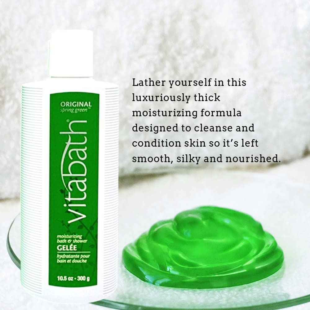 Vitabath Original Spring Green Moisturizing Bath & Shower Gel Wash Intoxicating Botanical Skin Rejuvenation, Hydrating Dry Skincare, Body Cleanser & Foaming Gelee - 10.5 oz