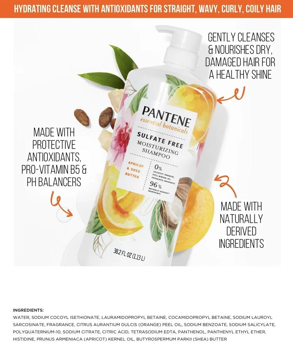 Pantene Essential Botanicals Conditioner, Apricot & Shea Butter (38.2 Fl Oz) For All Age Dry Hair Now Smooth & Shiny Strong