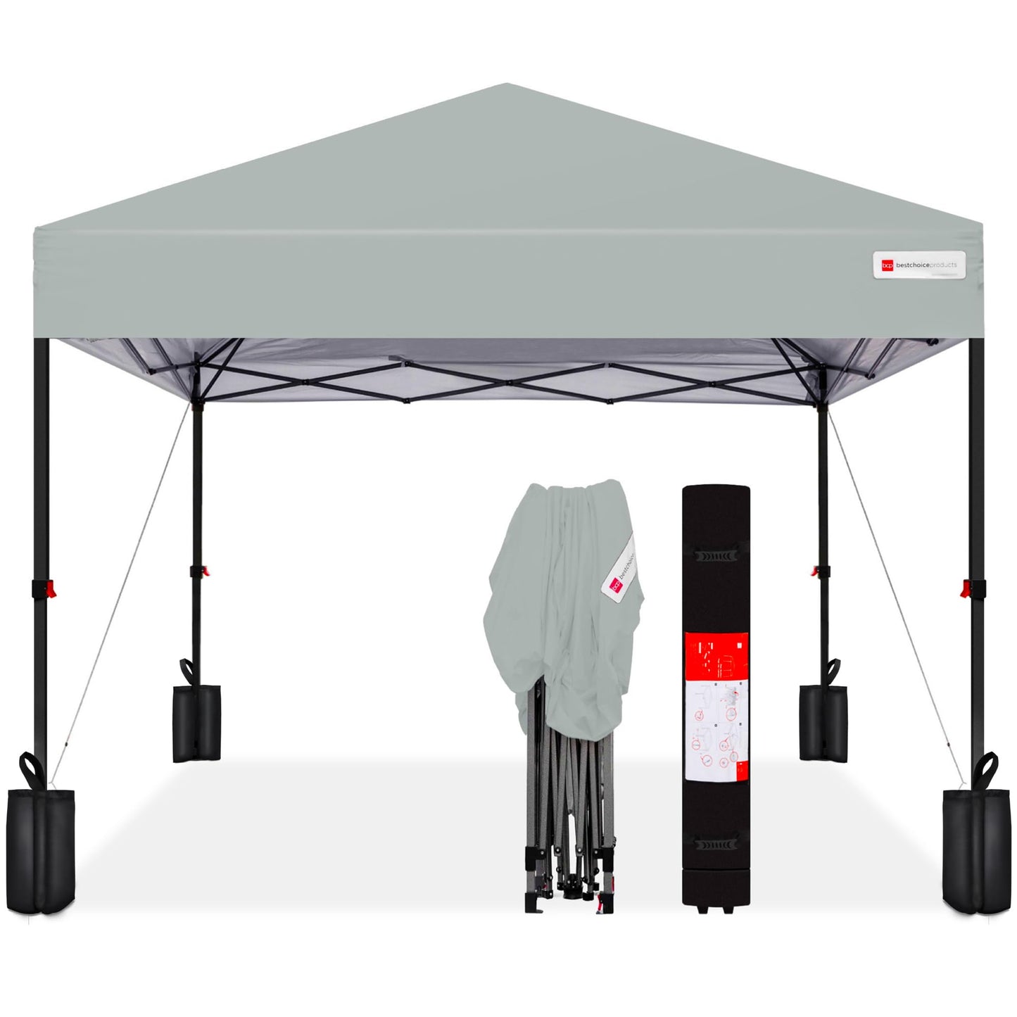 Best Choice Products 8x8ft 1-Person Setup Pop Up Canopy Tent Instant Portable Shelter w/ 1-Button Push, Case, 4 Weight Bags - Silver