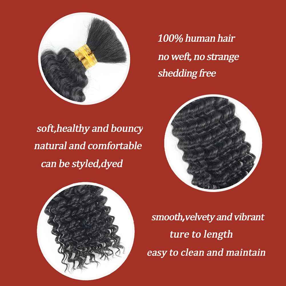 Human Braiding Hair 50g Deep Curly Wave Bulk Human Hair for Braiding No Weft Bundle Brazilian Virgin Curly Human Hair Extensions for Boho Braids Wet and Wavy Human Hair Braiding Hair Natural Color