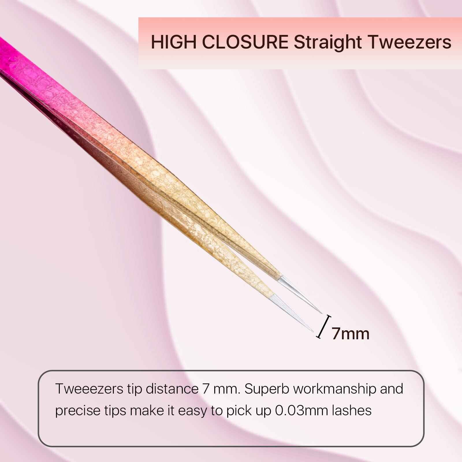 Miuffue Straight Eyelash Extension Tweezers Gold Pink Gradient Ice Crack Precision Lash Extension Isolation Tweezers for Grafting Eyelash extension