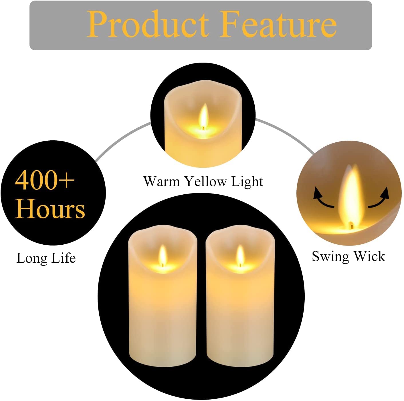 antizer Flameless Candles 6" Set of 2 Ivory Dripless Real Wax Pillars Include Realistic Dancing LED Flames and 10-Key Remote Control with 24-Hour Timer Function 400+ Hours by 2 AA Batteries