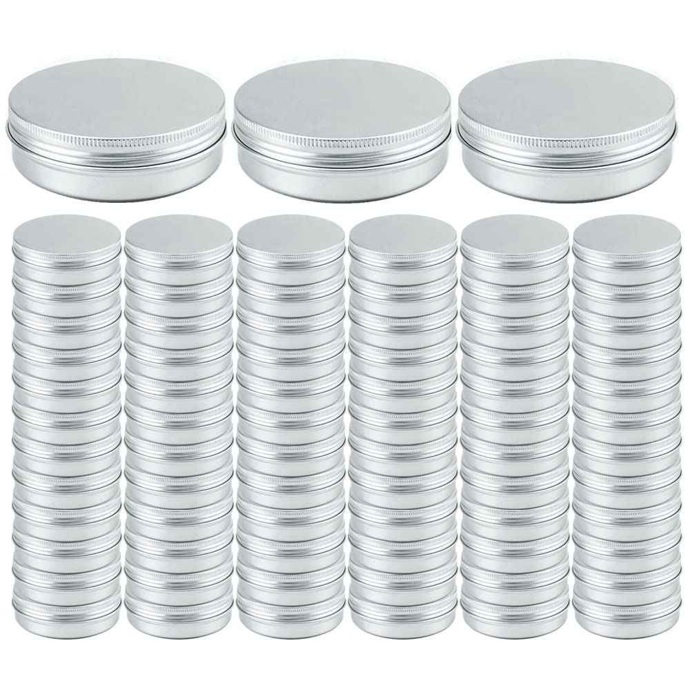2oz Aluminum Empty Storage Screw-top Tin Jars with Lids, 75PCS Round Candle Cans, Refillable Cosmetic Containers for Lip Balm, Shea Butter, Salves, Silver