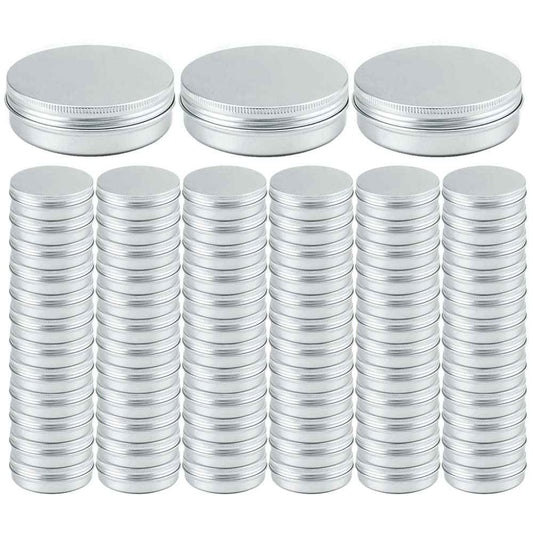 2oz Aluminum Empty Storage Screw-top Tin Jars with Lids, 75PCS Round Candle Cans, Refillable Cosmetic Containers for Lip Balm, Shea Butter, Salves, Silver