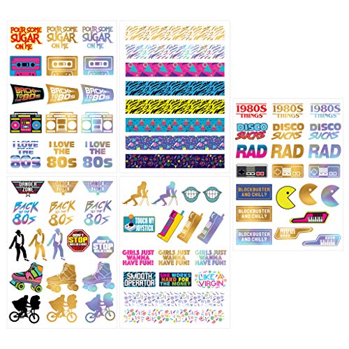 Retro 80s Temporary Tattoos - 5 Waterproof Sheets