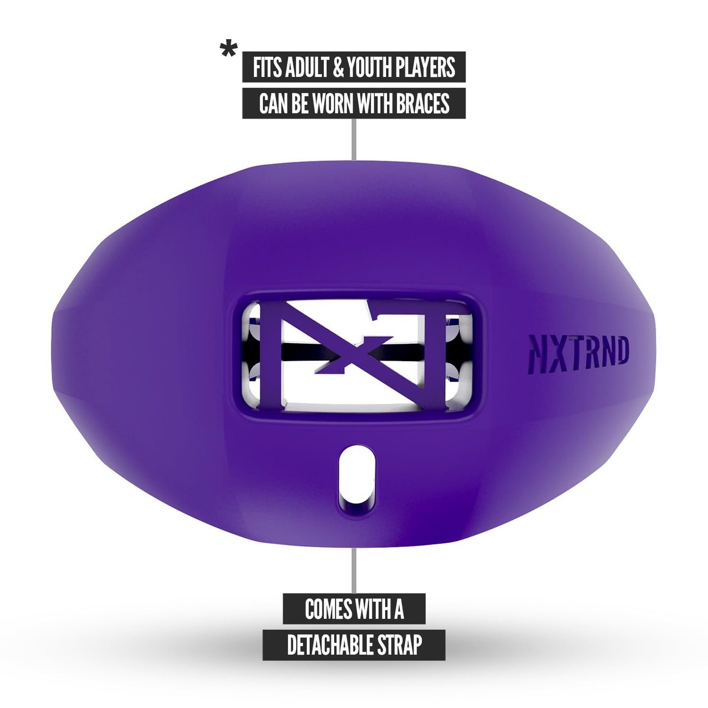 Nxtrnd One Football Mouth Guard, Strap Included, Fits Adult & Youth (Purple)