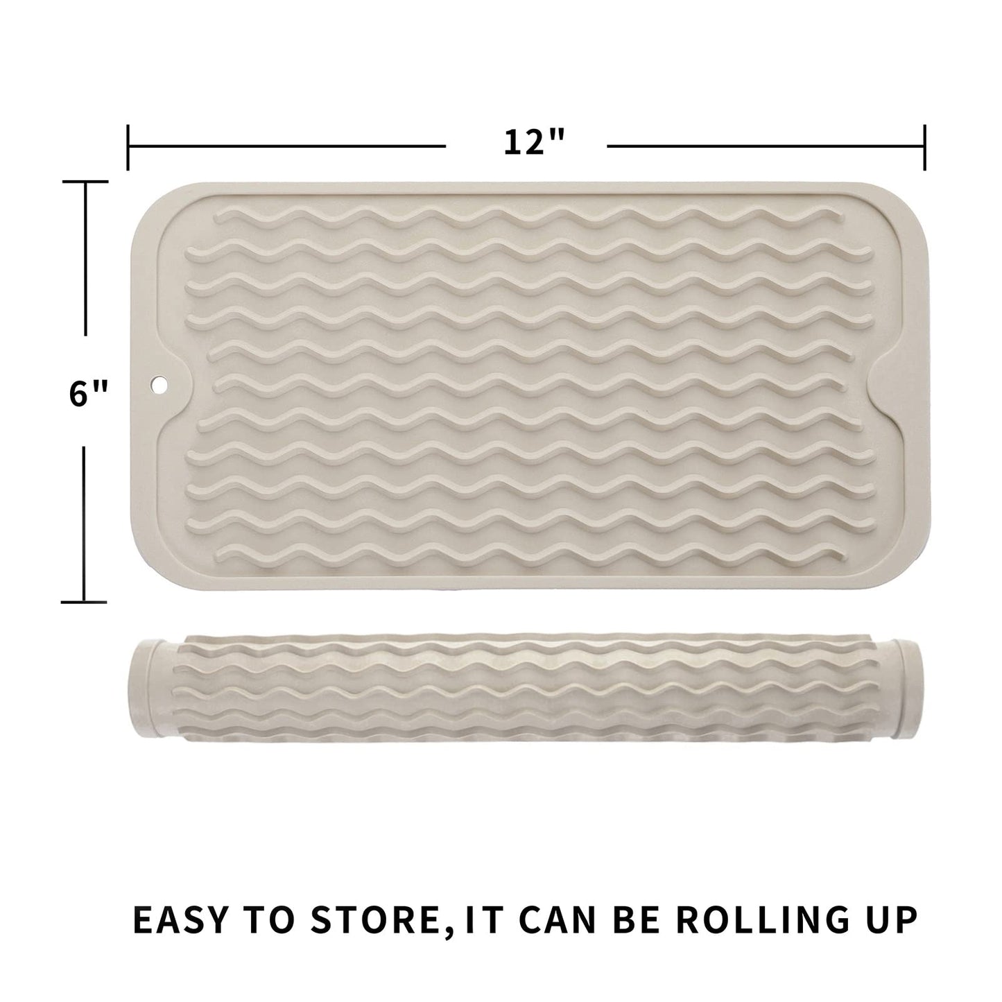 MicoYang Silicone Dish Drying Mat for Multiple Usage,Easy clean,Eco-friendly,Heat-resistant Silicone Mat for Kitchen Counter,Sink,Bar,Bottle,or Cup Tapioca S 12 inches x 6 inches