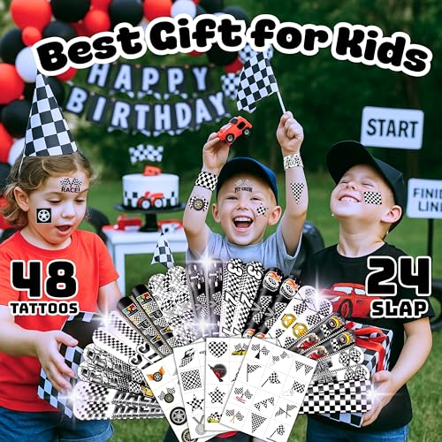 Racing Party Favors - 48 Tattoos & 24 Slap Bracelets