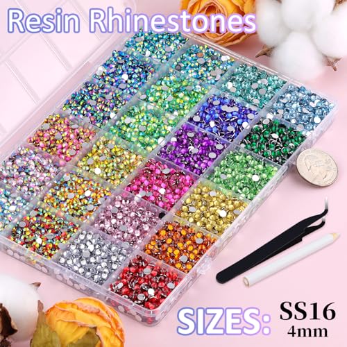Multicolored Resin Rhinestones 12600pcs with Tweezers & 3 Glue Sets for DIY Jewelry & Crafts