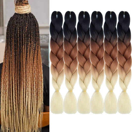 24 Inch Braiding Hair 6 Packs Afro Ombre Jumbo Braiding Hair Extensions for Women High Temperature Synthetic Fiber Twist Crochet Braids Hair 100g(24inch,black-purple red-blue)