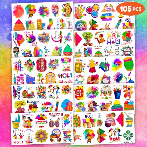 105 Pc Indian Holi Temporary Tattoos - Festival Party Favors