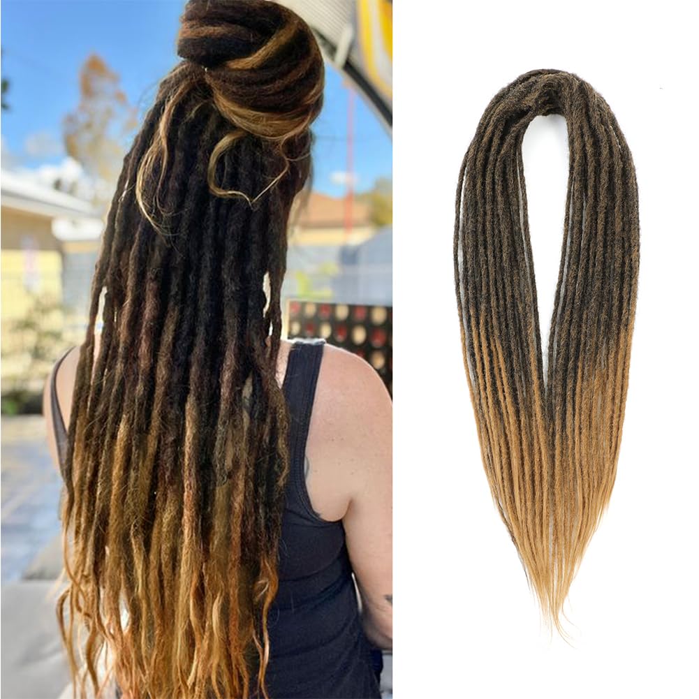 BUFENGSUN Straight Dreads Synthetic Double Ended Dreadlock Extensions 20inches 10 Strands Thin Soft DE Dreadlocks Extensions for Women (10 Strands, 1B/27)