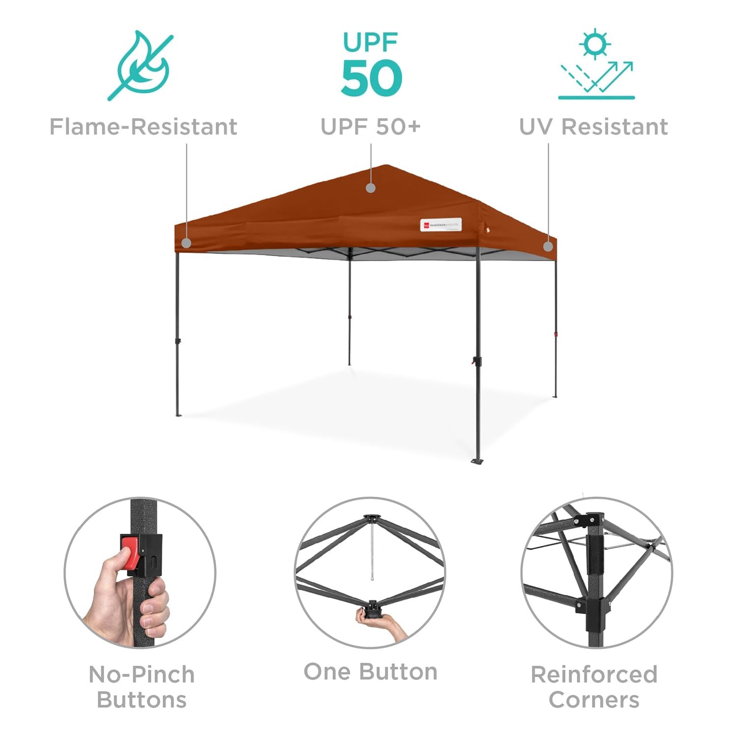 Best Choice Products 8x8ft 1-Person Setup Pop Up Canopy Tent Instant Portable Shelter w/ 1-Button Push, Case, 4 Weight Bags - Rust