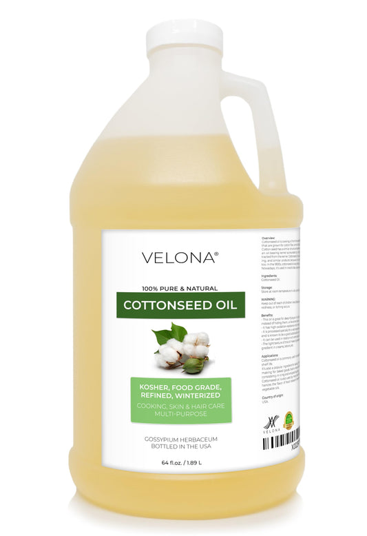 velona Cotton Seed Oil 64 Fl Oz | 100% Pure and Natural Carrier Oil | Refined, Cold pressed | Cooking, Skin, Face, Body, Hair Care | Use Today - Enjoy Results