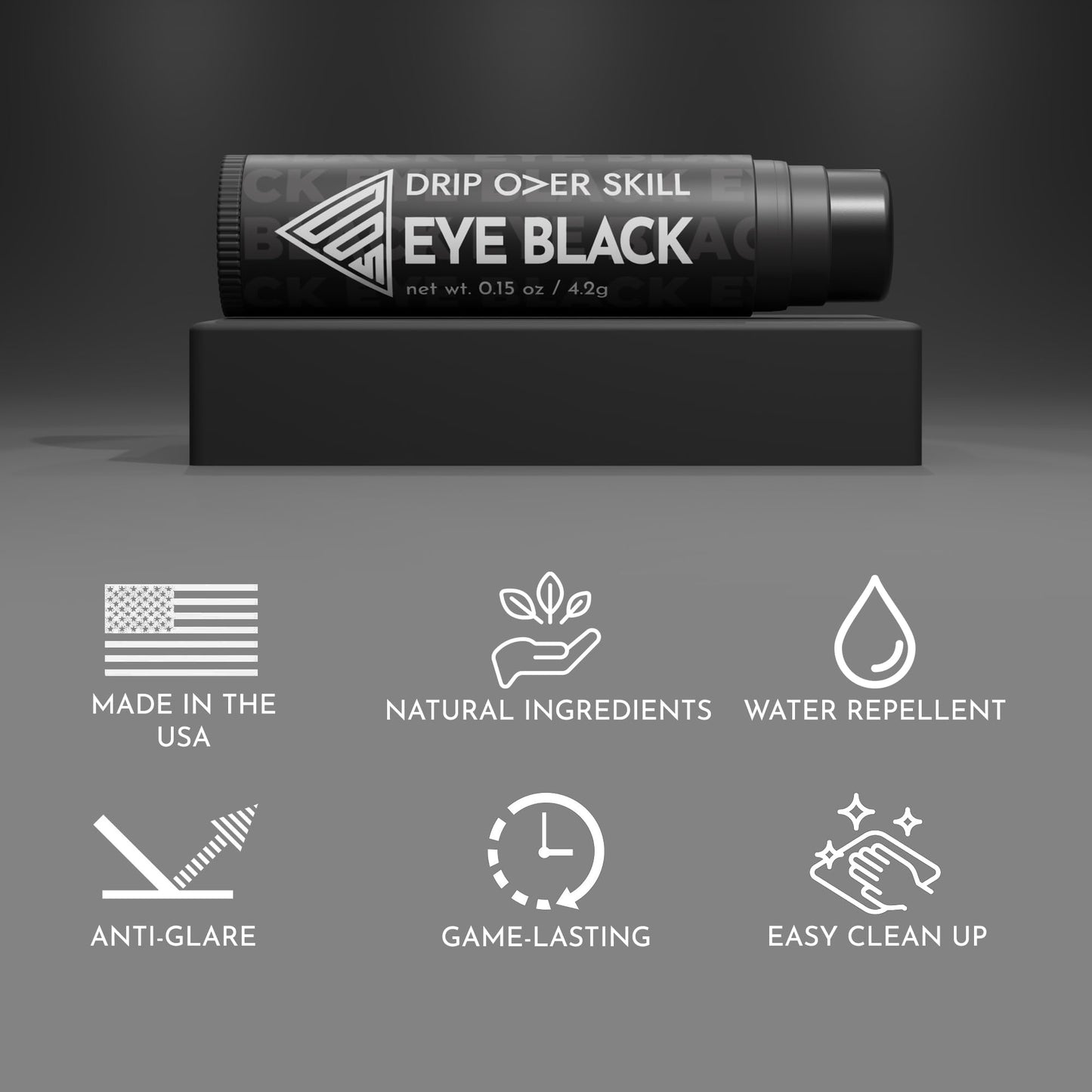 Drip Over Skill Eye Black Stick, Made in the USA with Natural Ingredients, Skin Safe Eyeblack, Gear for Lacrosse, Football, Softball, Sports Eye Black Baseball Drip, 2 Pack w/ 1 Keychain Sleeve