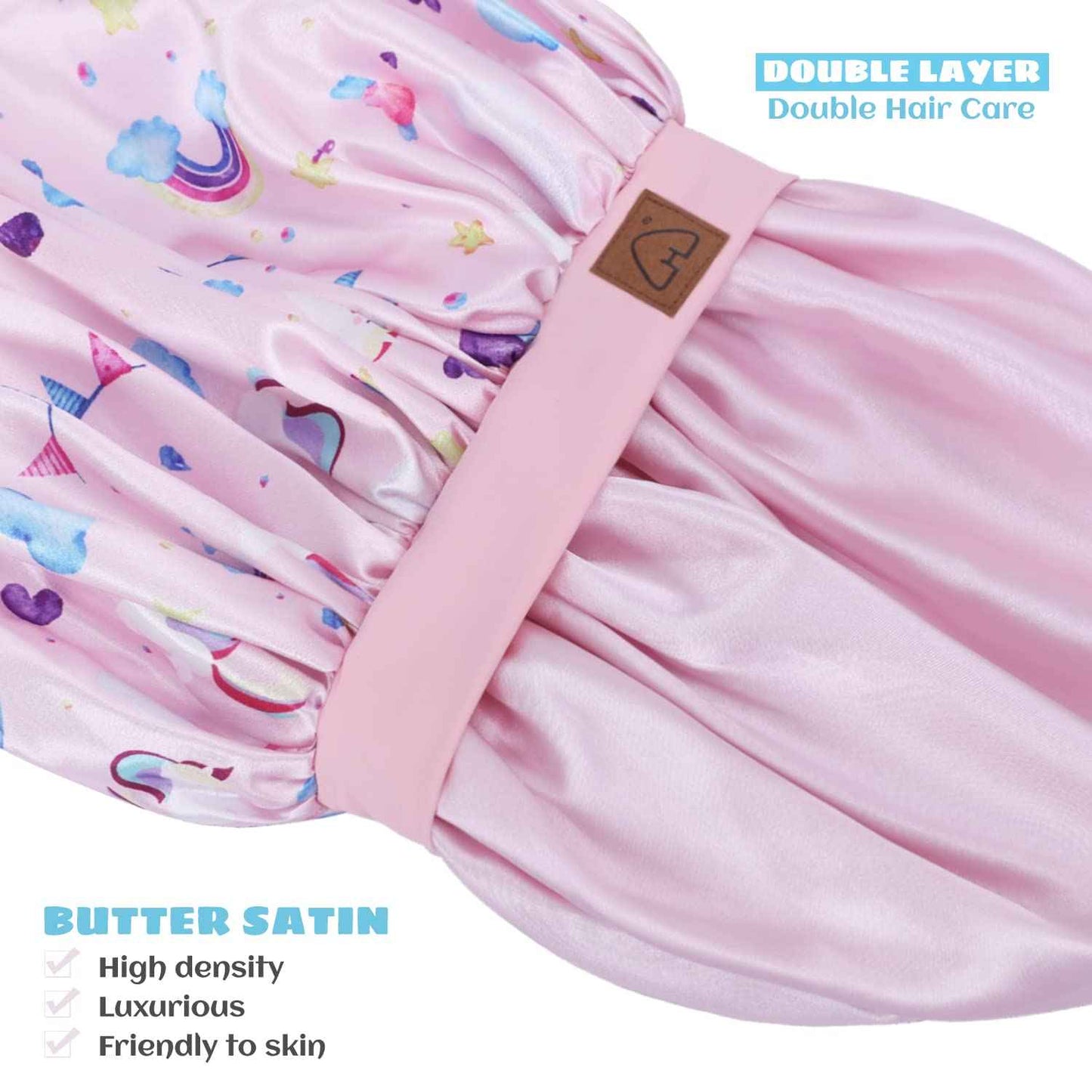 Hat Hut Kids Satin Bonnet Sleep Cap for Curly Hair Adjustable Silk Hair Cap for Baby Sleeping Hair Bonnet for Toddler Child (Unicorn 2)