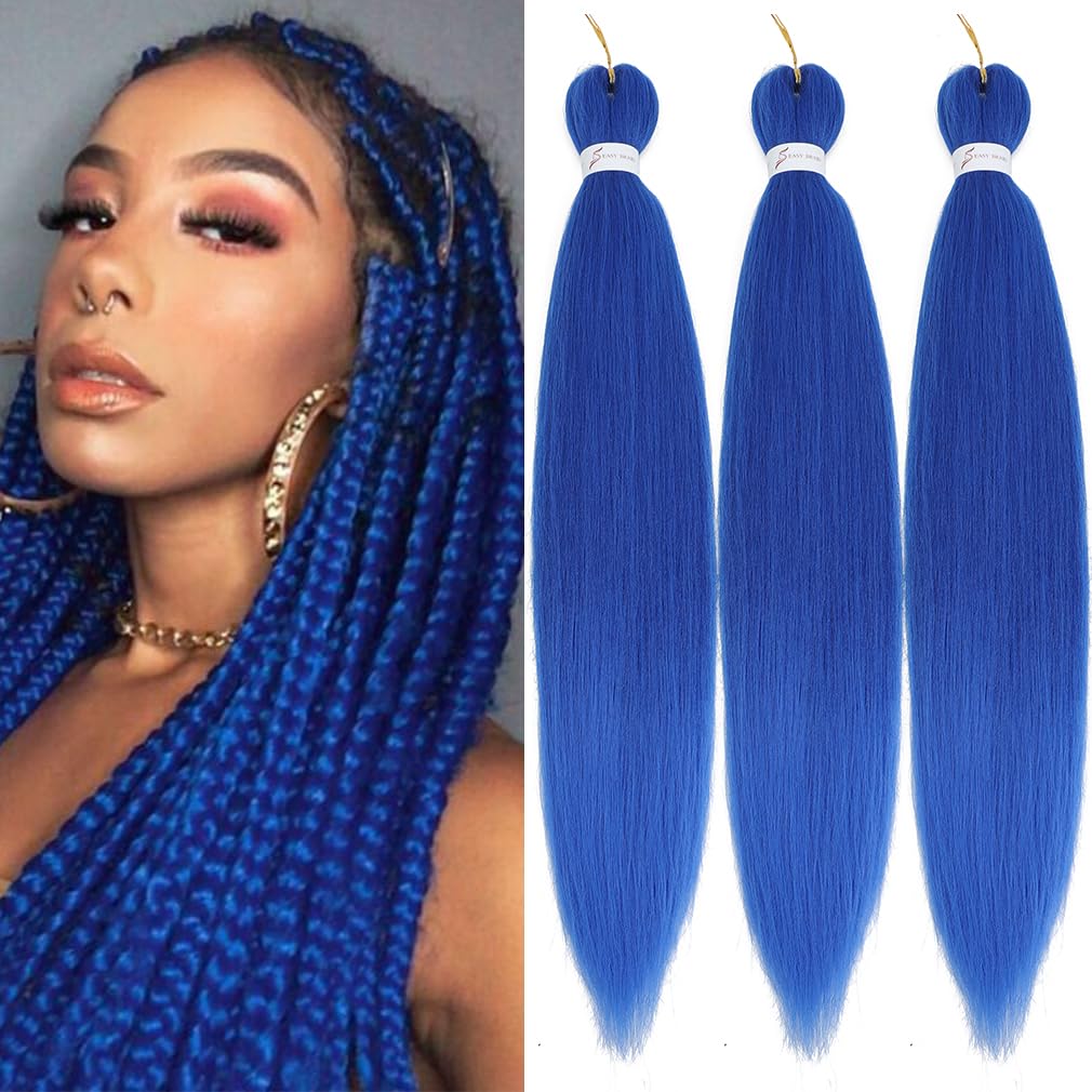 Easy Braid Pre Stretched Blue Braiding Hair 26 Inch 3Packs for Crochet Braiding Hair Yaki Texture Water Setting Braid Crochet Hair Extensions(26inch, Blue)