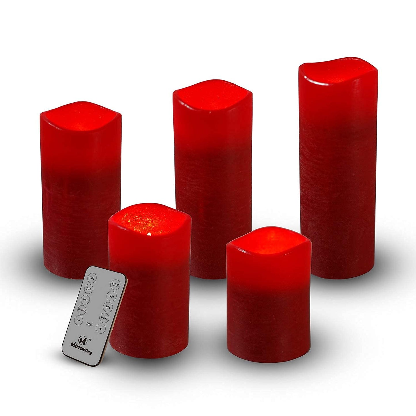 M Mirrowing Flameless Candles, D3 X H4 5" 6" 7" 8" Red Real Wax Pillar LED Candles with Remote Control and Timer, 3D Flickering Battery Operated Candles for Festival Décor (Batteries Included)