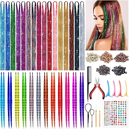 ROADPLUM Hair Tinsel Kit with 16 Colors & Hair Feathers for Party & Cosplay