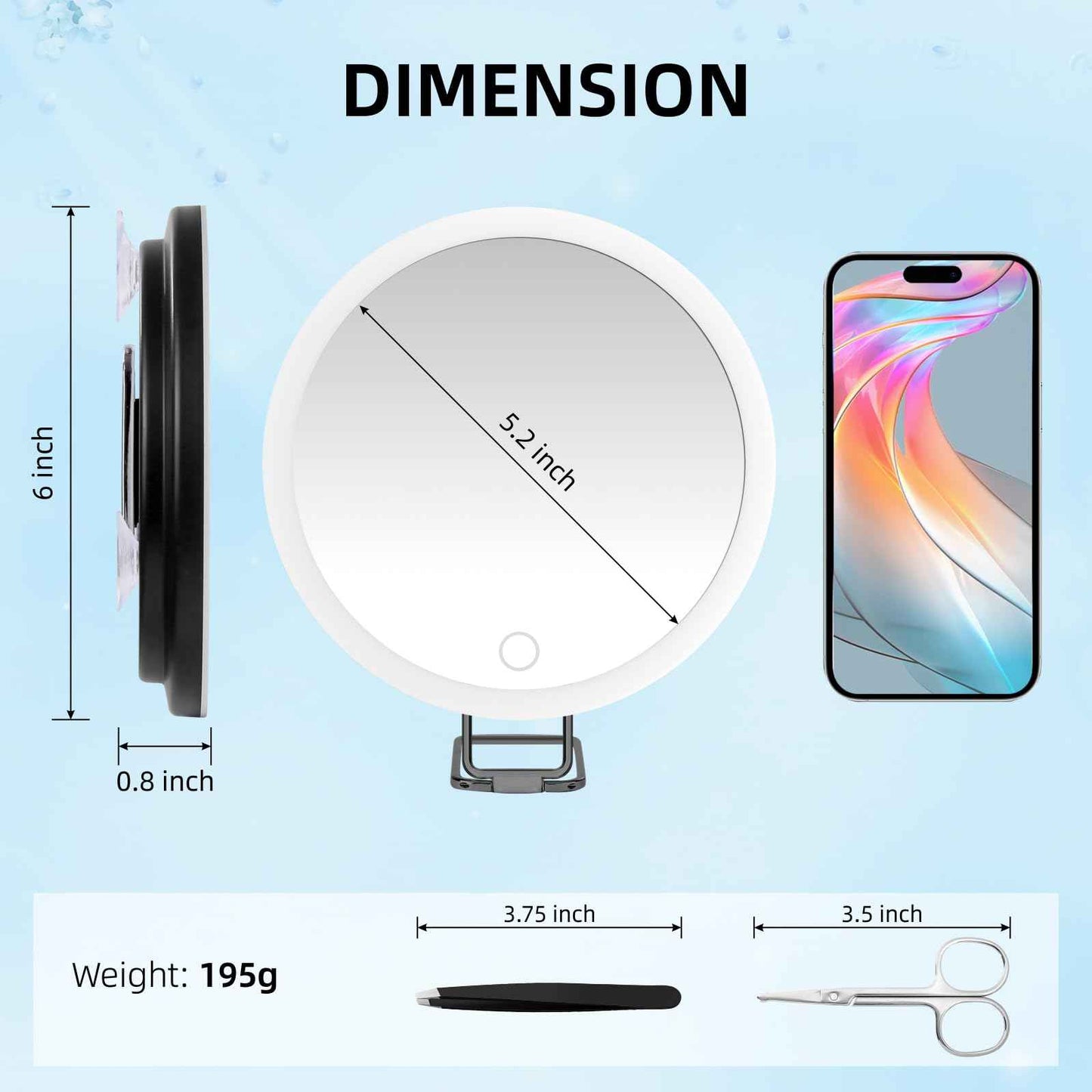 Jadazror 10X Magnifying Mirror with Lights, 6inch Makeup Magnifying Mirror 10X Lighted Magnification with Adjustable Stand & 3 Suction Cups - for Detailed Makeup,Shaving,Blackhead Blemish Removal