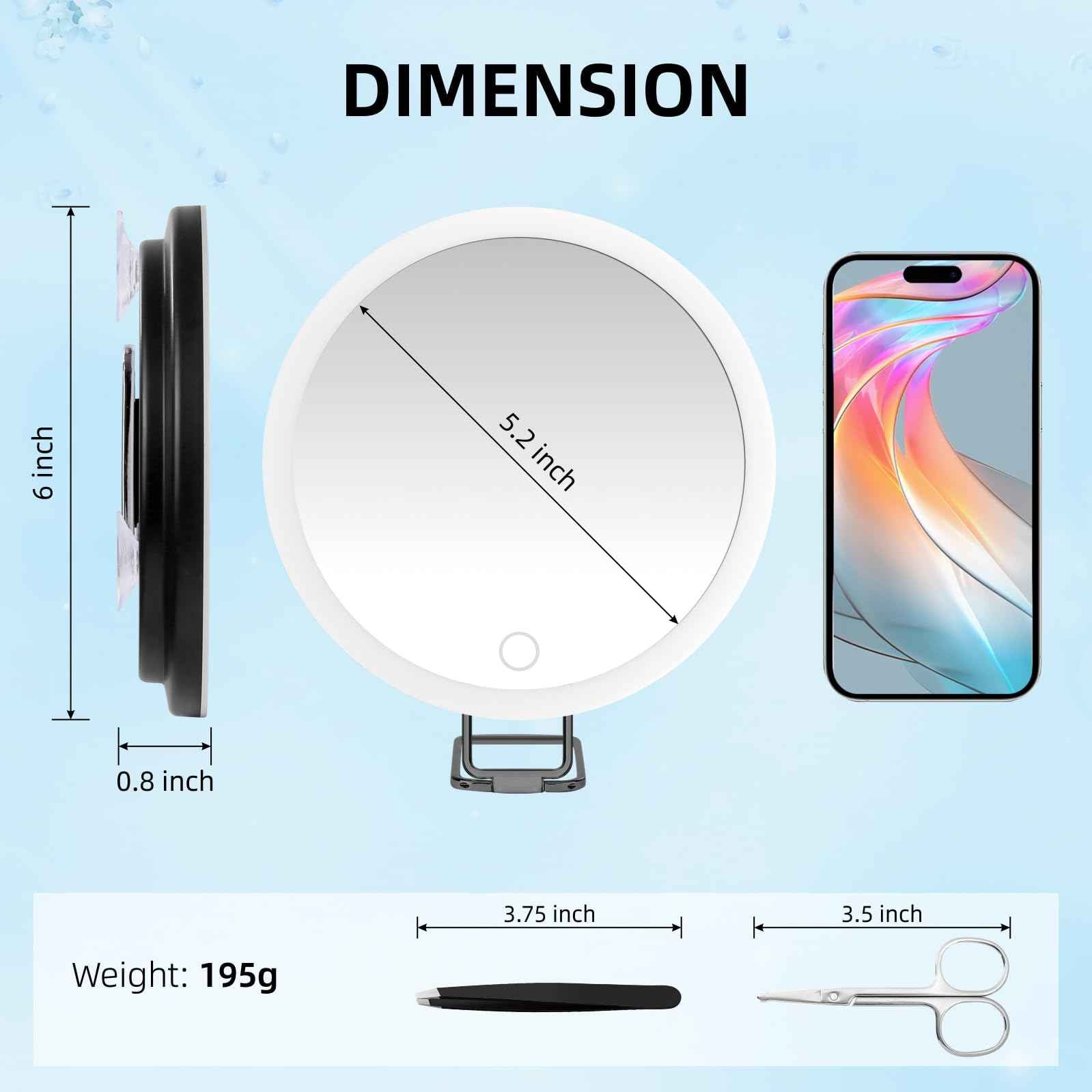 Jadazror 10X Magnifying Mirror with Lights, 6inch Makeup Magnifying Mirror 10X Lighted Magnification with Adjustable Stand & 3 Suction Cups - for Detailed Makeup,Shaving,Blackhead Blemish Removal