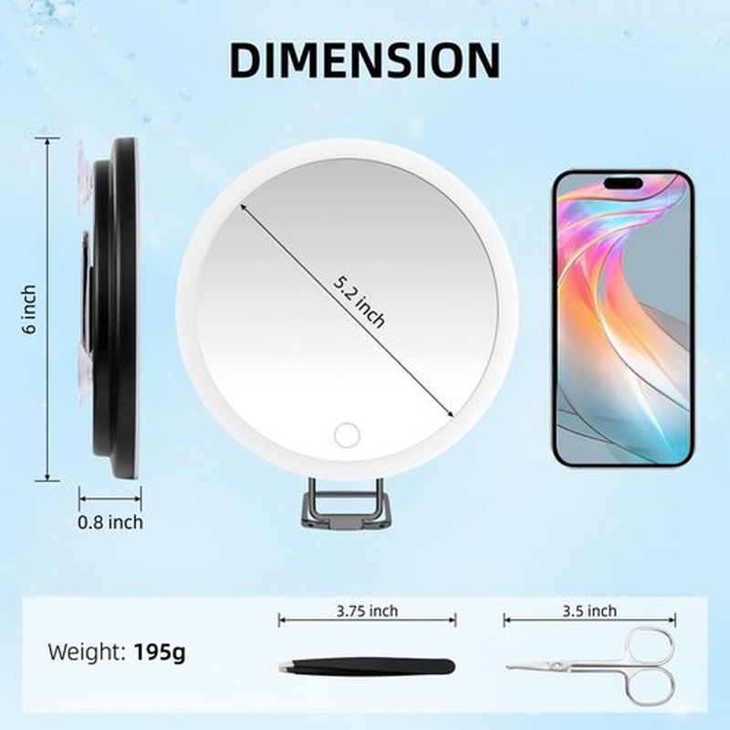 20X Magnifying Mirror with Light, 6'' Makeup Magnifying Mirror with 3 Color Lights Dimming 20x Makeup Mirror with Magnification, Lighted Travel Magnifying Mirror, 3 Suction Cups, 360° Adjustable Stand