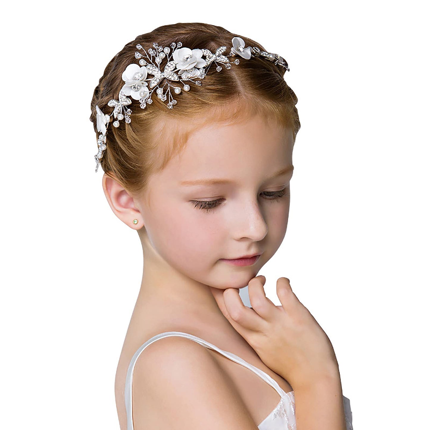 Ideal Swan Girl Headpiece Accessory, Girl Hairbands Pearl Crystal Headband Princess Wedding Bride Hair Pins Clips Tiara for Women and Girls Suitable for Shows, Children' Day (White)