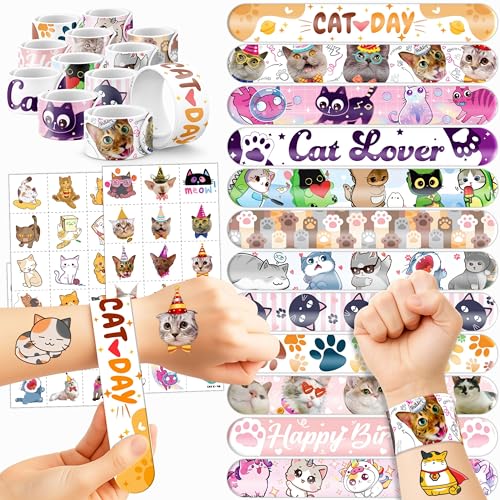 72 PC Cat Party Favors Bundle - Tattoos & Slap Bracelets