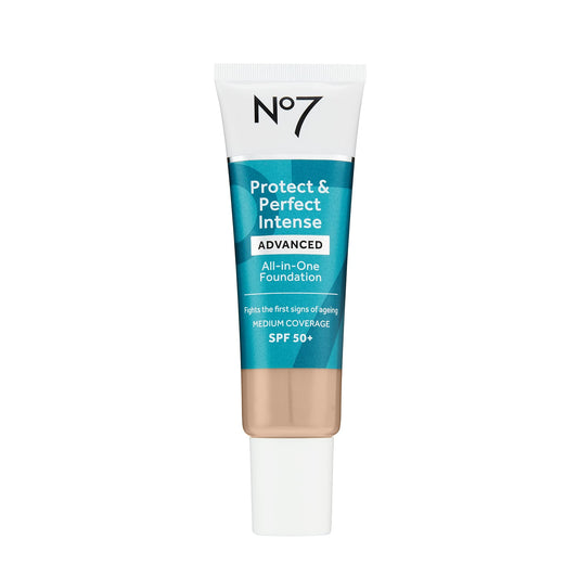 No7 Protect & Perfect Advanced All in One Foundation - Deep Honey - Light to Buildable Coverage - Hydrating Foundation with SPF 50 - Reduces Redness & Blurs Visible Pores (30ml)