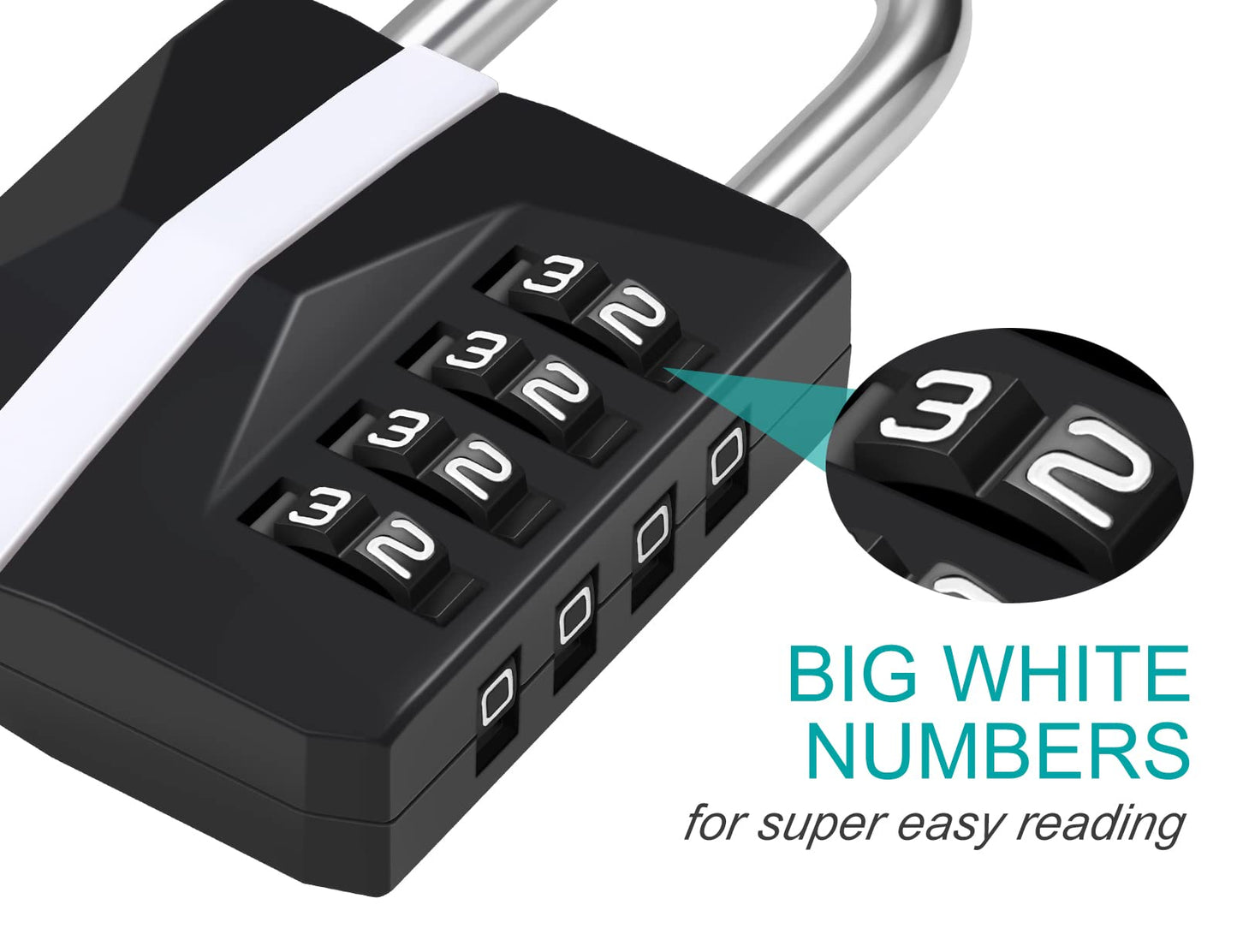 ZHEGE Locker Lock, Combination Lock Outdoor Weatherproof, [2023 Upgraded] Big White Number Lock for Gym Locker, School Lockers,Toolbox, Fence Gate, Sheds, 4 Digit Padlock Heavy Duty (2 Pack, Black)