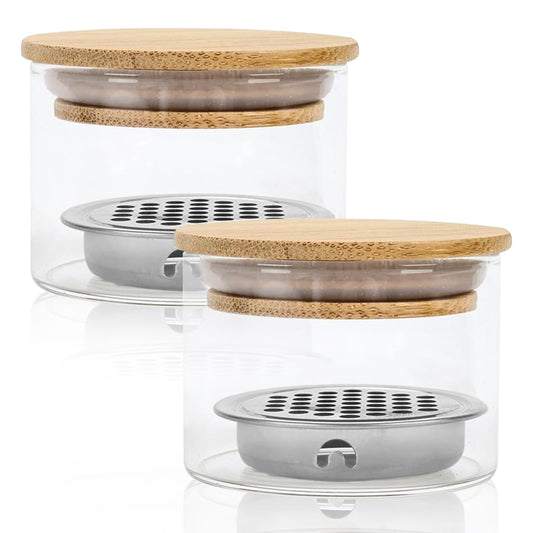 Honey Joy Acrylic Liquid Powder Glass Dappen Dish Glass Cup w Lock Bamboo Cap Lid Bowl for Acrylic Nail Art Kit (HJ-NAPB067-2pcs)