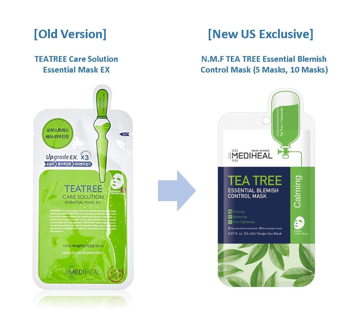 Mediheal Official [Korea's No 1 Sheet Mask] - Tea Tree Essential Blemish - Soothing & Sebum Control Mask Pack for Sensitive Oily Skin(10 Masks)