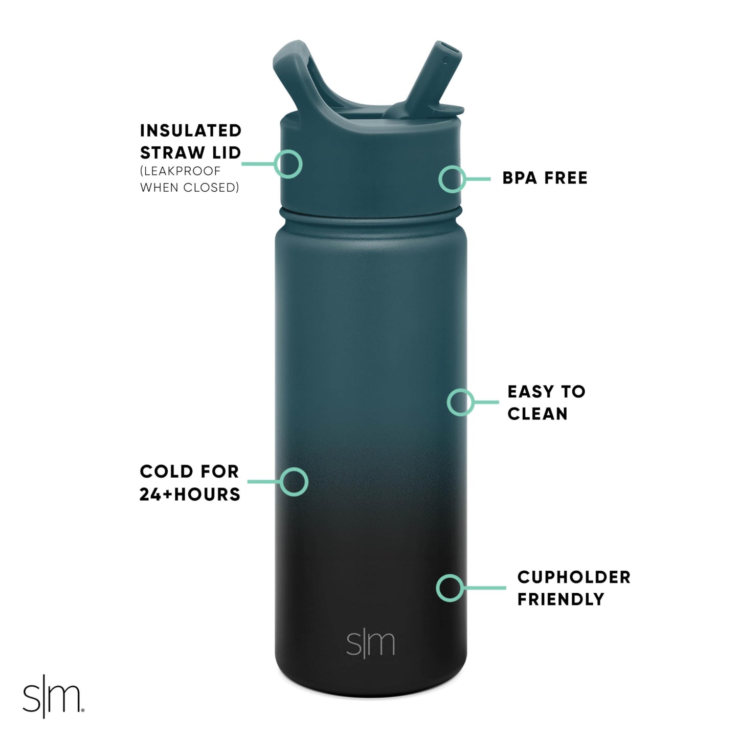 Simple Modern Kids Water Bottle with Straw Lid Vacuum Insulated Stainless Steel Metal Thermos Bottles | Reusable Leak Proof BPA-Free Flask for School | Summit Collection | 18oz, Moonlight