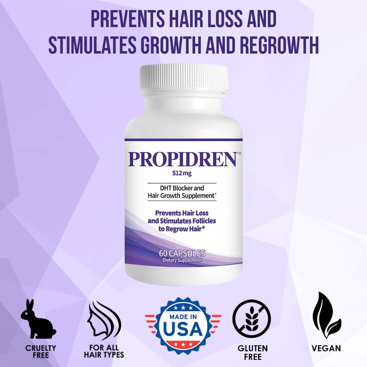 Propidren by HairGenics - DHT Blocker & Hair Growth Capsules to Prevent Hair Loss & Stimulate Hair Follicles, to Stop Hair Loss & Regrow Hair. Proprietary Anti-Hair Loss & Hair Regrowth Treatment.