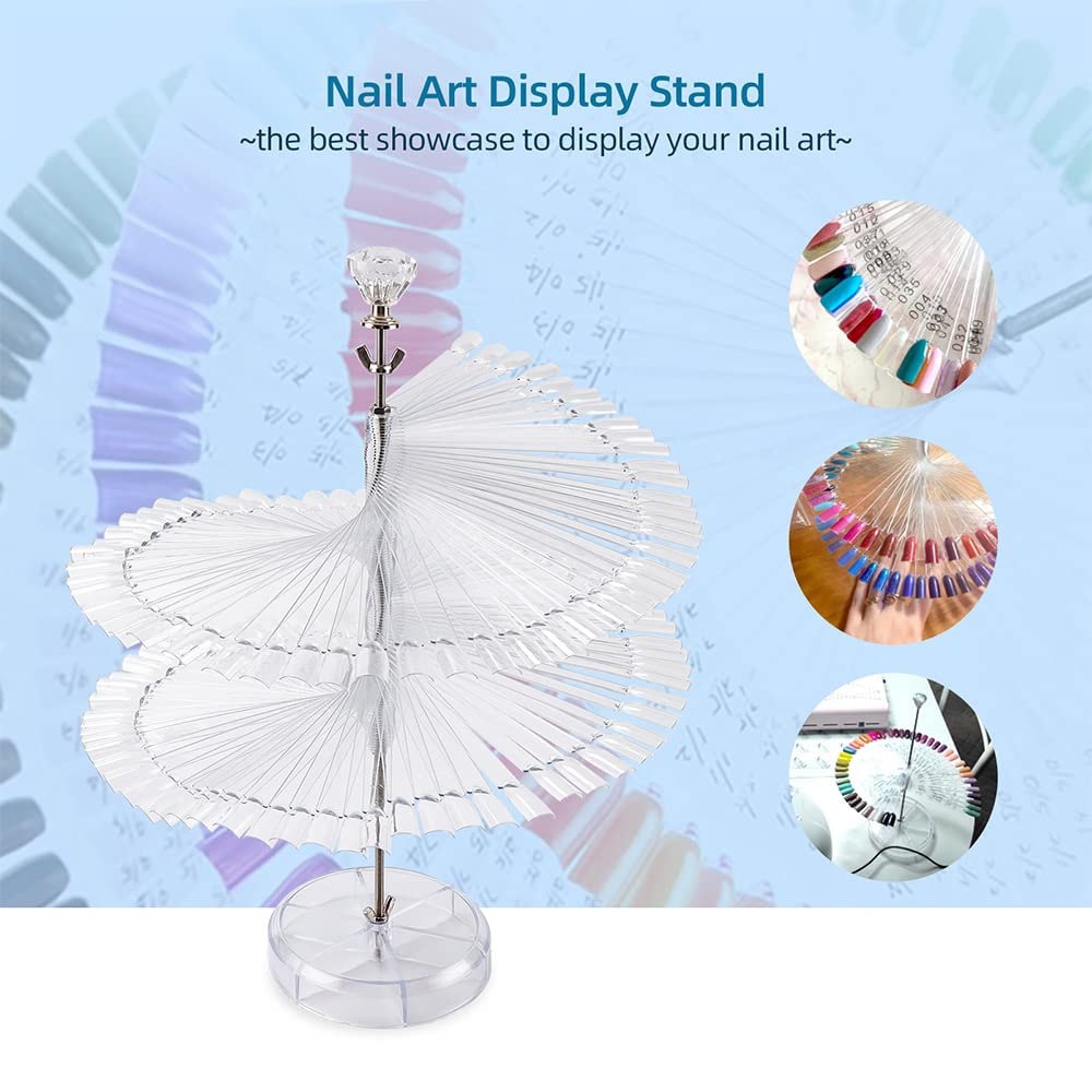 120 Colors Nail Tips Display Stand, DIY Nail Art Showing Shelf with Number Posted, Gel Nail Color Card Spiral Fan-shaped Nail Art Polish Practice Display Tips (White,Square)