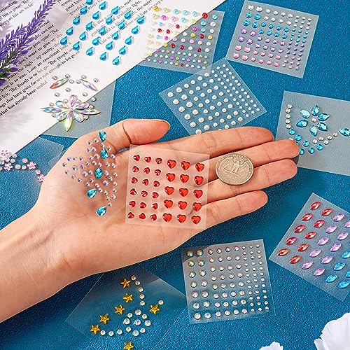 Craftdady 12 Sheets Resin Rhinestone Stickers Heart Teardrop Flower Star Stick On Face Gems Stick On Nail Body Resin Beads for Halloween Makeup Nail Art Wedding Scrapbook