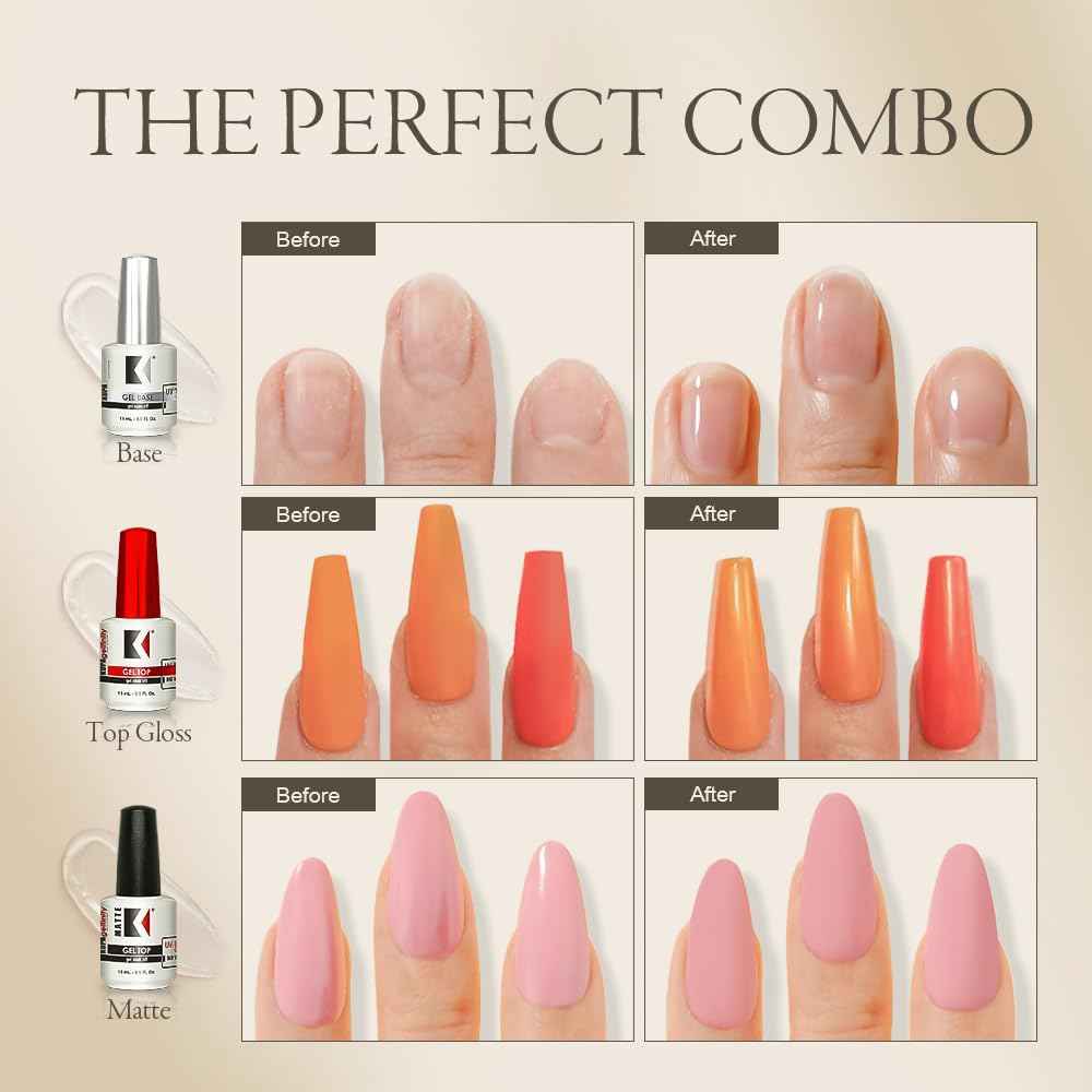 KUPA Gelfinity - Soak Off Gel - Base & Glossy Top & Matte Top Coat (No-Wipe) 0.5 Fl Oz Pack of 3