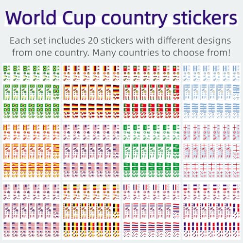 2026 World Cup Flag Temporary Tattoos - 20 Sheets