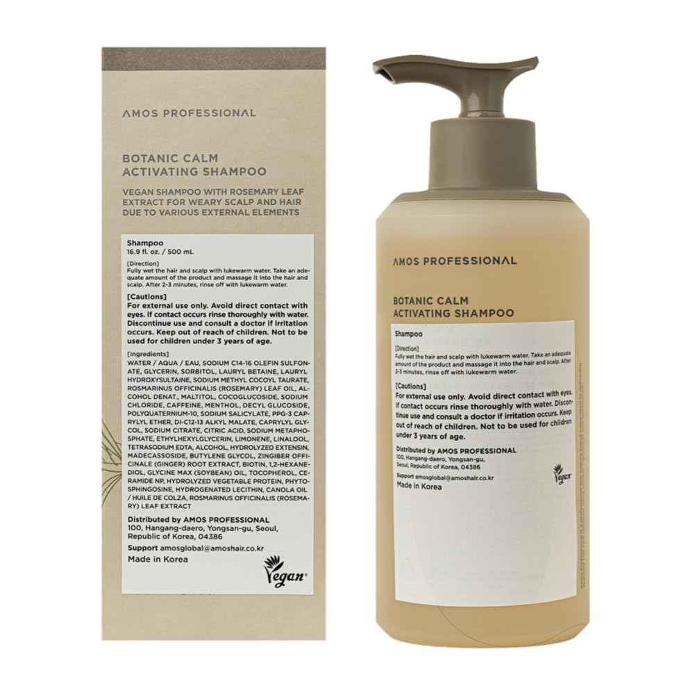 AMOS PROFESSIONAL Botanic Calm Activating Shampoo l Vegan Scalp & Hair Strengthening Shampoo with Rosemary and Biotin, Sulfate Free, 16.9 fl. oz.