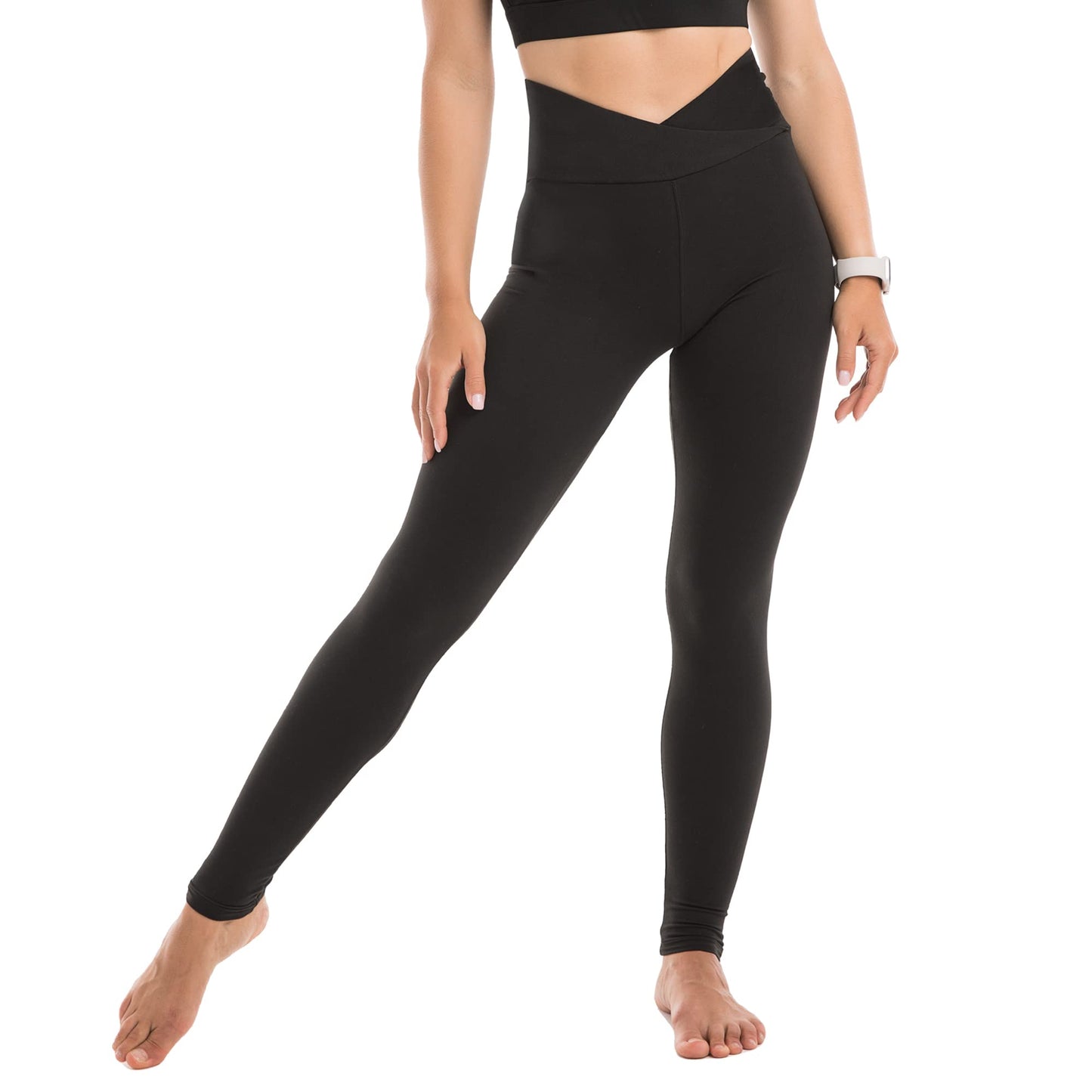 SINOPHANT High Waisted Leggings for Women - Full Length Capri Buttery Soft Yoga Pants for Workout Athletic(Black Cross Waist,S-M)