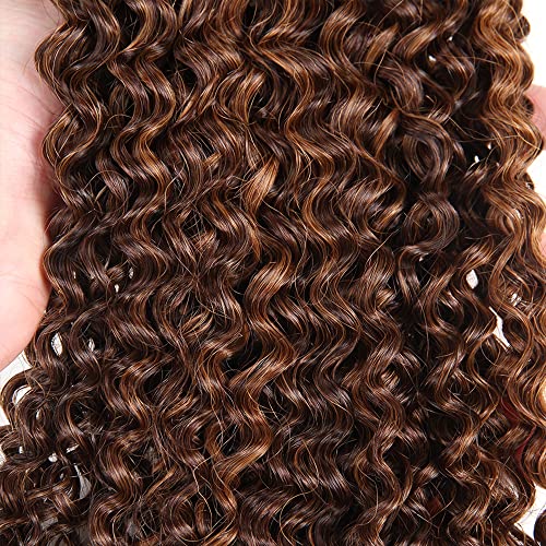 Freiuoke 300g Water Wave Human Hair Bundles - Brown Highlights 20-24 Inch