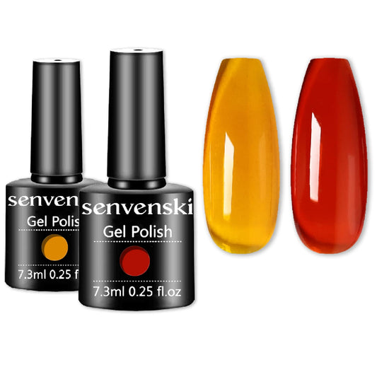 senvenski Jelly Crystal Gel Nail Polish Tortoise Shell Nails Sheer Clear Fall Colors Red Translucent Coral Orange Amber Soak Off Gift Set UV LED Art Varnish Kit (CS2-003)