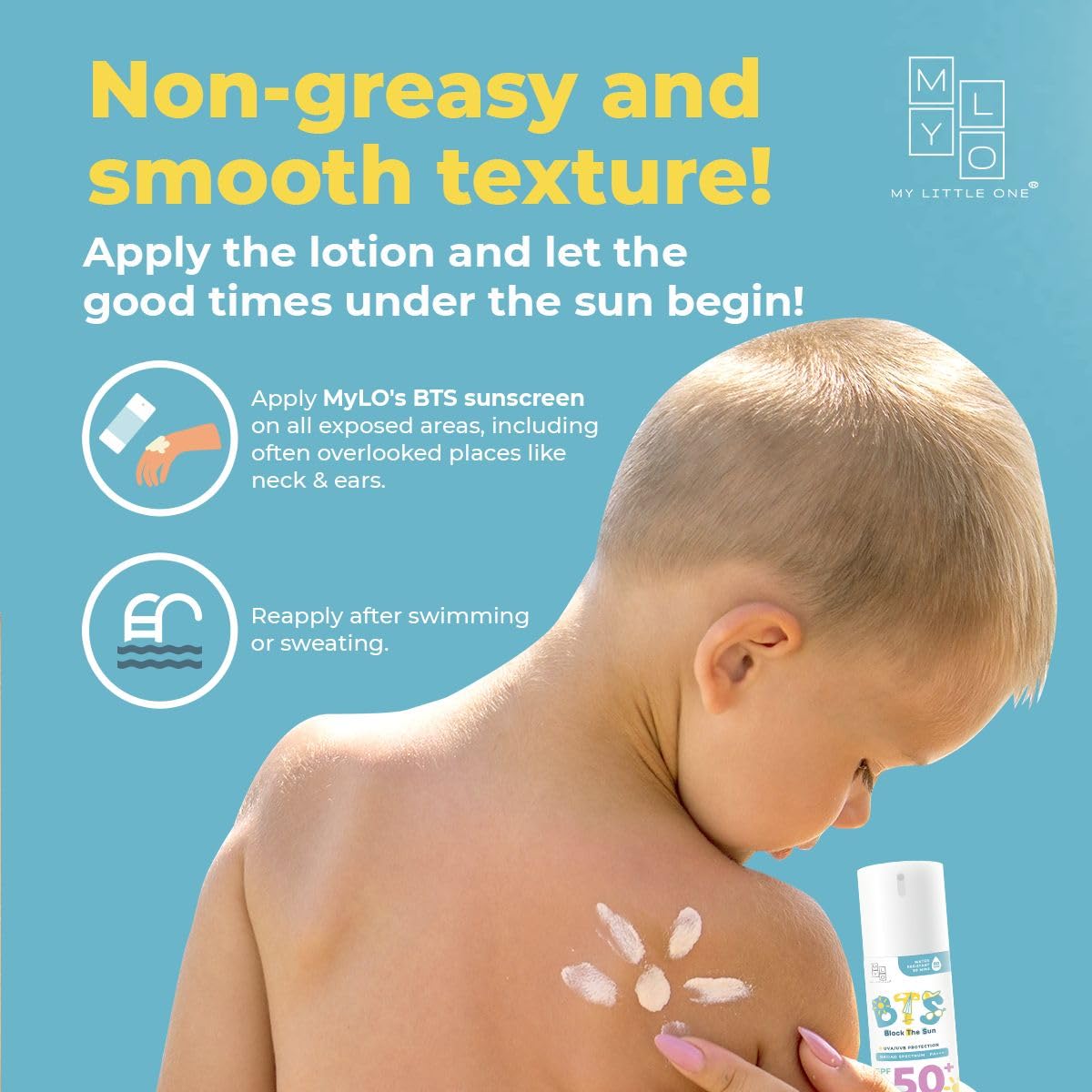 MyLO BTS SPF 50 Sunscreen, Broad-Spectrum UVA UVB Face & Skincare Protection, PA+++, Nourishing Moisturizer For All Baby, Kids & Adult Skin Types, Paraben Free, Water Resistant (Lotion 30ml)